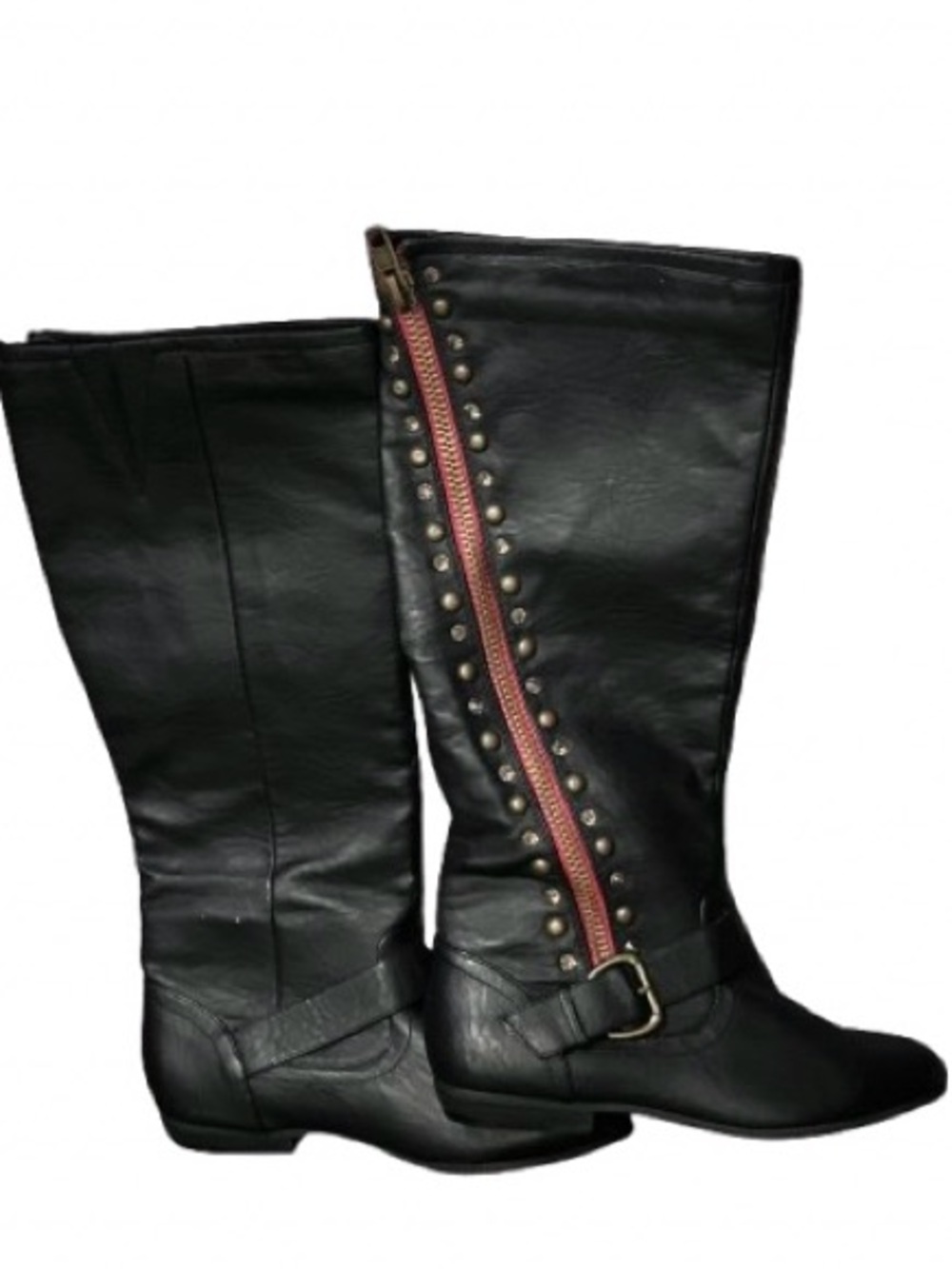 Adorable 6.5 High Boots NOT RATED Bkack Red Studs Knee Boho Gothic Emo Military
